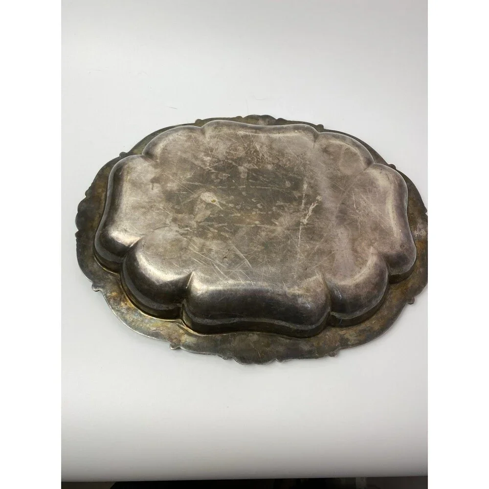Vintage Silverplate on Copper Ornate Dish Antique Patina Props